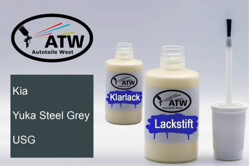 Kia, Yuka Steel Grey, USG: 20ml Lackstift + 20ml Klarlack - Set, von ATW Autoteile West.